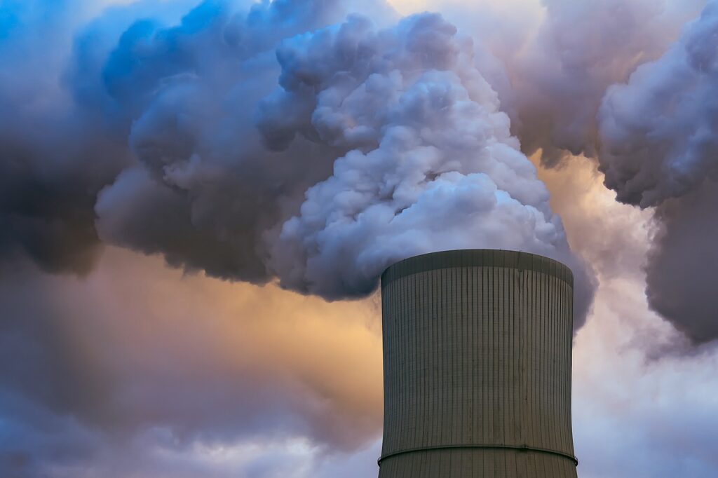 power plant, cooling tower, smoke